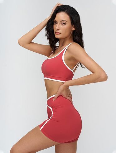 Women 2 Piece Workout Sets Backless Color Block Sports Bra High Waist Tummy Control Active Shorts Yoga Pilates Outfits in Saudi Arabia