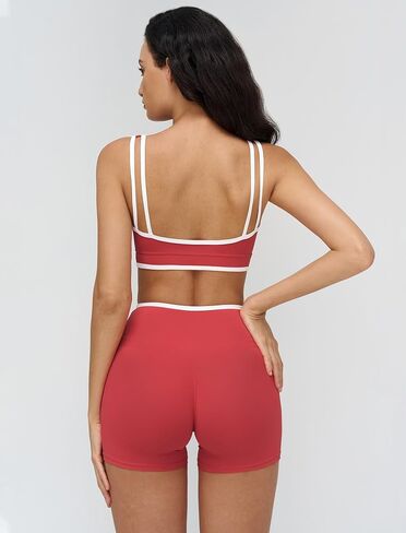 Women 2 Piece Workout Sets Backless Color Block Sports Bra High Waist Tummy Control Active Shorts Yoga Pilates Outfits in Saudi Arabia