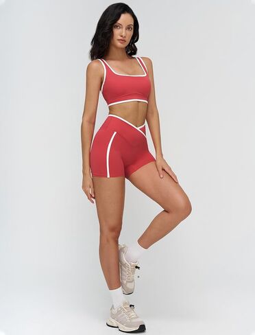 Women 2 Piece Workout Sets Backless Color Block Sports Bra High Waist Tummy Control Active Shorts Yoga Pilates Outfits in Saudi Arabia