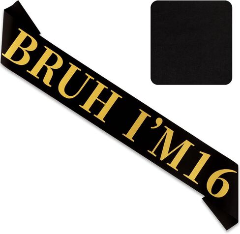 Canitor BRUH I'M 16 Birthday Sash Happy Funny 16th Birthday Decorations For Boy Girl 16 Year Old Boy Gifts (black) in Kuwait
