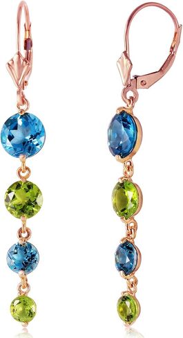14k Solid Rose Gold Chandelier Earrings with Blue Topaz & Peridot in Saudi Arabia