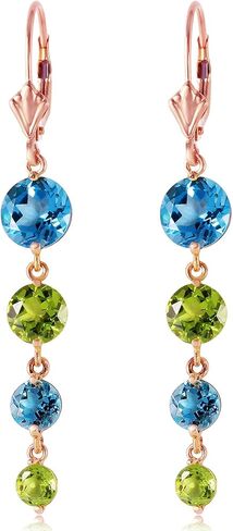 14k Solid Rose Gold Chandelier Earrings with Blue Topaz & Peridot in Saudi Arabia