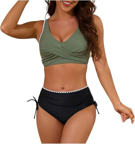 Womens High Waisted Bikini Sets Tummy Control Swimsuits 2 Piece Puch Up Bathing Suits Color Block Swimwear 2026 in Saudi Arabia