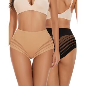 LEYSHE 2 Pack Seamless No Show Underwear Tummy Control Panties For Women Sexy Mesh Panties Lower Belly Shapewear
