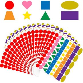 2100 PCS Assorted Shaped Color Coding Stickers for Kids, 7 Colors 7 Shapes Color Coding Labels Stickers Dots for Crafts Kids Students School Classroom Office DIY Supplies, 3/4 inch