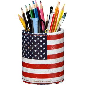 BIBELUN Pen Holder for Desk Cute, Desk Organizers and Workspace Accessories Storage, Pencil Holder Cup for Makeup Brush/Art Supplies/Stationery, Decorative Aesthetic Office Organization, PU Leather