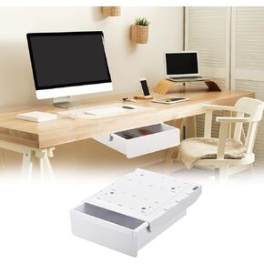 uxcell Under Desk Drawer, 1Pcs - Plastic Self-Adhesive Under Desk Storage Organizer, Slide Out Stationery Storage for Office Home (White, 185x213 MM)