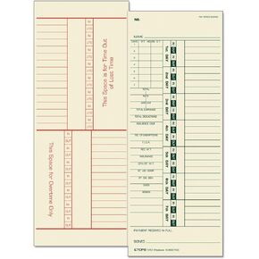 TOPS Time Cards, Bi-Weekly, 2-Sided, Numbered Days, 3-1/2" x 9", Manila, Green/Red Print, 500-Count (1275)