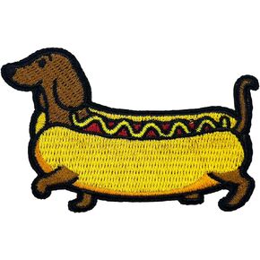 3" Funny Meme Dachshund Hot Dog Embroidered Iron On Patch