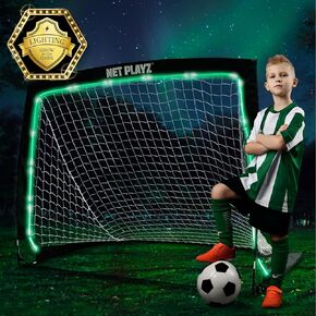 NetPlayz Soccer Goals (Light Up, Glow in The Dark) Kids Pop-up Soccer Net Football Goals, Portable,Black,4 x 3 Ft,NOS34140