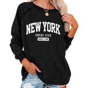 سويت شيرت Vdnerjg نسائي مطبوع عليه حروف نيويورك بياقة دائرية وأكمام طويلة كاجوال فضفاض in Kuwait