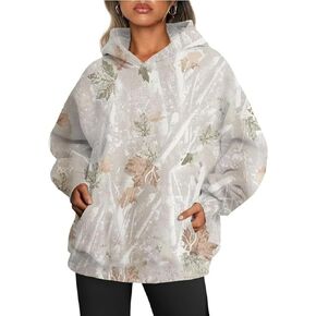 PODKREC Womens Camo Hoodies Maple Leaf Print Oversized Hooded Sweatshirt Fleece Pullover Sweatshirts Long Sleeve with Pocket