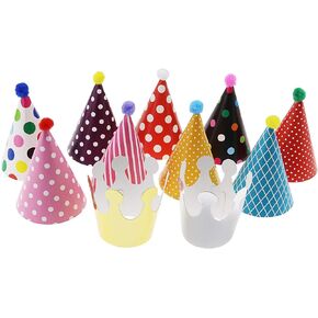 11Pcs Mini Party Hat Kit, 9 Cone Hat and 2 Crown for Birthday Holiday Kid Pet Family Party Deco Props