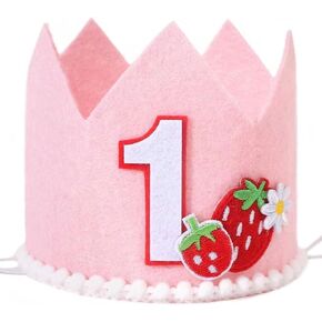 Agkvw Strawberry 1st Birthday Crown for Girls - Berry First Birthday Decoration, Sweet One 1st Birthday Hat, Berry Sweet Birthday Decor, 1st Birthday Photo Props