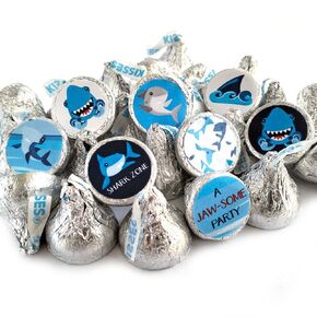Shark Labels for Hershey's Kisses Chocolates by Adore By Nat - Candy Sticker Party Favors - Set of 240