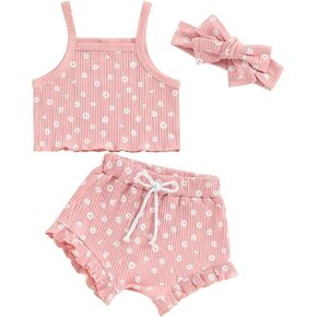 Baby Girls Summer Clothes Sets Floral Print Sleeveless Tank Tops Ruffled Shorts with Headband Cotton Outfits