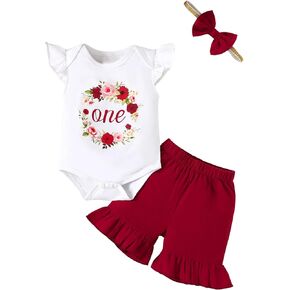 Happidoo Baby Girl One Year Old Birthday Outfit 1st Birthday Flower Clothes First Birthday Floral Bodysuit Flower Short Set