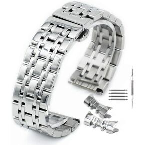 Curved Stainless Steel Polished Metal Watch Band Strap Butterfly Buckle Clasp Men Women 14-24mm Silver