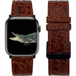 Handmade Alligator Leather Band Compatible with Apple Watch Ultra 49mm 45mm 44mm 42mm 41mm 40mm 38mm Crocodile Wristband Replacement Strap for Iwatch Series 8 7 6 5 4 3 2 1 SE Exotic Stingray Ostrich