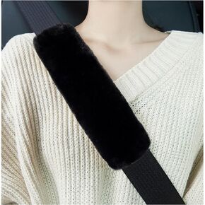 Kewucn 2 PCS Authentic Sheepskin Car Seat Belt Cover, Soft Fuzzy Comfort Auto Seat Belt Shoulder Strap Pad to Protect Your Neck and Shoulder, Suitable for Adults Kids Women and Men (Black)