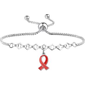 POTIY Heart Disease Red Awareness Ribbon Bracelet Red Ribbon Charm Adjustable Bracelet for Women
