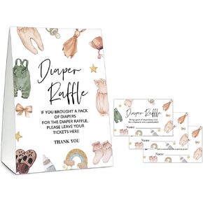 UTESG Diaper Raffle Baby Shower Game Kit, Baby Clothes Diaper Raffle Tickets, Boho Gender Reveal Baby Shower Party Decorations, 1 Standing Sign + 50 Guessing Cards (B20) in Kuwait