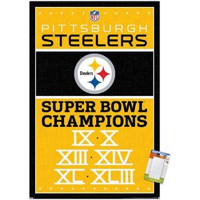 Trends International NFL Pittsburgh Steelers - Champions 13 Wall Poster, 14.725" x 22.375", Barnwood Framed Version