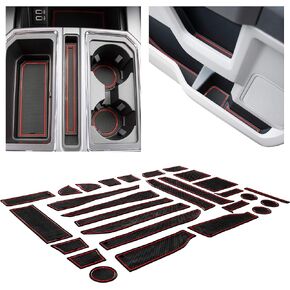 CupHolderHero fits Ford F150 Accessories 2015-2020 Premium Custom Interior Non-Slip Anti Dust Cup Holder Inserts, Center Console Liner Mats, Door Pocket Liners 30pc Set (Bucket SuperCrew) (Red Trim)