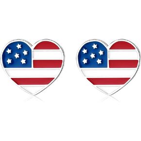 American Flag Earrings for Women 925 Sterling Silver 4th of July Stud Earrings Red White And Blue Heart Star USA Flag Fourth of July Independence Day Gifts for Women Girls Teens