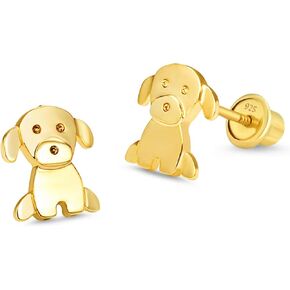 14k مطلية بالذهب طفل جرو زركونيا مكعب زركونيا أقراط طفل الفتيات المسمار مع وظيفة فضية in Kuwait