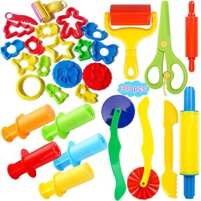 Play Dough Tools Set for Kids 30 PCS Playdough Toys Accessories with Dough Molds Cutters Extruder Scissors for Girls Boys