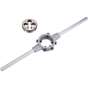 uxcell Die Stock Handle Wrench Set, M12 x 0.5 Threading Round Die and 38mm (Fit M12-M16 Dies) Holder Adjustable Wrench Hand Tool