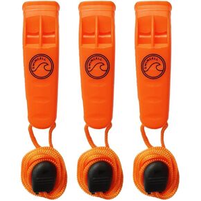 Emergency Whistle with Lanyard- Survival Safety Marine Swimming Whistle - Waterproof Orange. Extra Loud >85dbl 2 Tone. 90cm Neck Lanyard- Key Ring. for Hiking Camping Dog Recall Sport.
