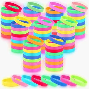 Shappy Glow in the Dark Rubber Bracelets for Kids Neon Silicone Bracelets Bulk Luminous Colored Rubber Wrist bands for Glow Party Favors Adult(50 Pcs)