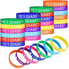 24 Pieces Type 1 Diabetes Silicone Wristbands Diabetes Awareness Stretch Bracelets Multicolored Diabetes Prevention Rubber Wristbands, 8 Colors