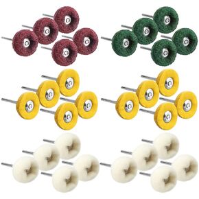 Mesee 30 Pieces Abrasive Buffing Wheel Set, 1-inch Abrasive Wheels, Cashmere Grinding Brush Heads & Polishing Cotton Cloth Wheels with 1/8" Shank Mini Brush Polishing Kit for Rotary Tools