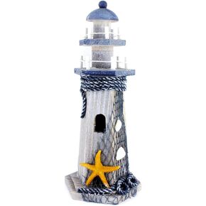 Chaomian Home Ornaments Starfish Wooden Lighthouse 10.6" High Nautical Themed Rooms Lighthouse