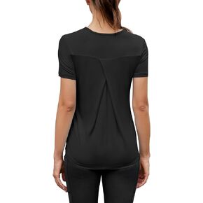 Mippo Long Workout Tops for Women Short Sleeve Pleated Back Yoga Shirts Loose Fit