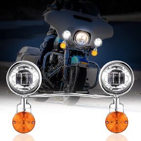 INNOGLOW Motorcycle Passing Light Bar Turn Signals Fog Lights Set Chrome Steel for Harley Suzuki Kawasaki Metric Cruisers