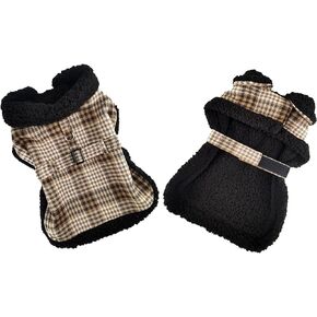 Sherpa-Lined Dog Harness Coat (X-Small, Blue & Green Plaid)