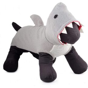 The Worthy Dog Jimmy The Shark Hoodie, Winter Warm Dog Clothing, Outfits Cold Weather Pet Coat, Knitted Sweater - Grey, Medium