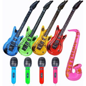9Pcs Inflatable Guitars Blow up Microphones Saxophone Inflatable Instruments Party Props Guitar Toy Rock Star Toy Set for 80s 90s Themed Party Hip Hop Party Decorations