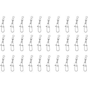 TAODAN 30PCS Enhanced Lure Connector High Strength Fishing Spinning Tackle Stainless Steel Connector Locking Fishing Swivel for Saltwater Fishing and Freshwater Fishing and Land Based Fishing
