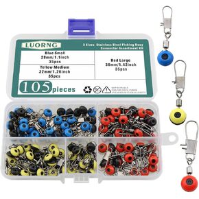 LUORNG 105PCS Fishing Buoy Connector Fishing Line Sinker Slide Rolling Swivel Stainless Steel Swivel Snap Fishing Line Pendant Suitable for Quick Connect Hook