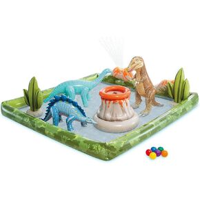 INTEX Jurassic Adventure Inflatable Kiddie Pool: Inflatable Kids Pool with Water Sprayer and Slide – Includes Inflatable Dinosaurs – 79" x 79" x 14" – Ages 3+