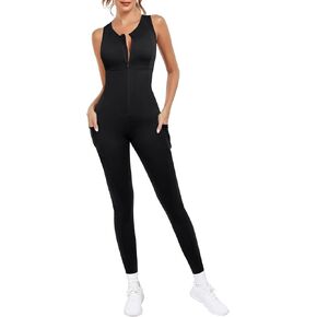 Popilush The Shapewear Jumpsuit Workout Jumpsuits with Pockets - Zip up Jumpsuits for Women