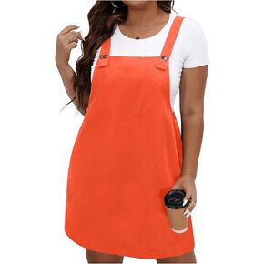 COZYEASE Women's Plus Size Button Detail Solid Overall Dress Straps Neck Sleeveless Casual Short Dress