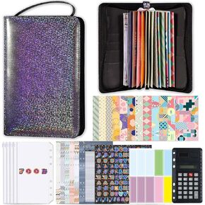 Kolyyane 100 Day Cash Envelope Wallet with Zipper, 52 Week Money Saving Challenge Book with Calculator, A6 Budget Planner Binder with Envelopes, Money Organizer for Cash Stuffing, Pink (Pink)