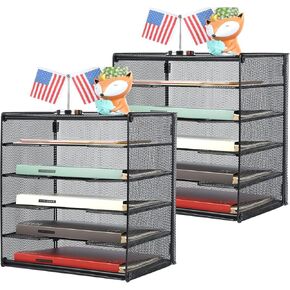 Veesun Deskt Organizer 2 Pack, Paper Letter Tray Organizer, Mesh Desktop File Organizer with 6 Shelf Sorter, Black, for Home School Office Supplies in Kuwait