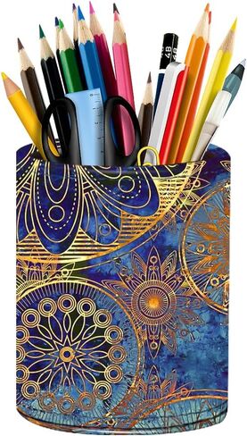 BIBELUN Pen Holder for Desk Cute, Desk Organizers and Workspace Accessories Storage, Pencil Holder Cup for Makeup Brush/Art Supplies/Stationery, Decorative Aesthetic Office Organization, PU Leather in Saudi Arabia